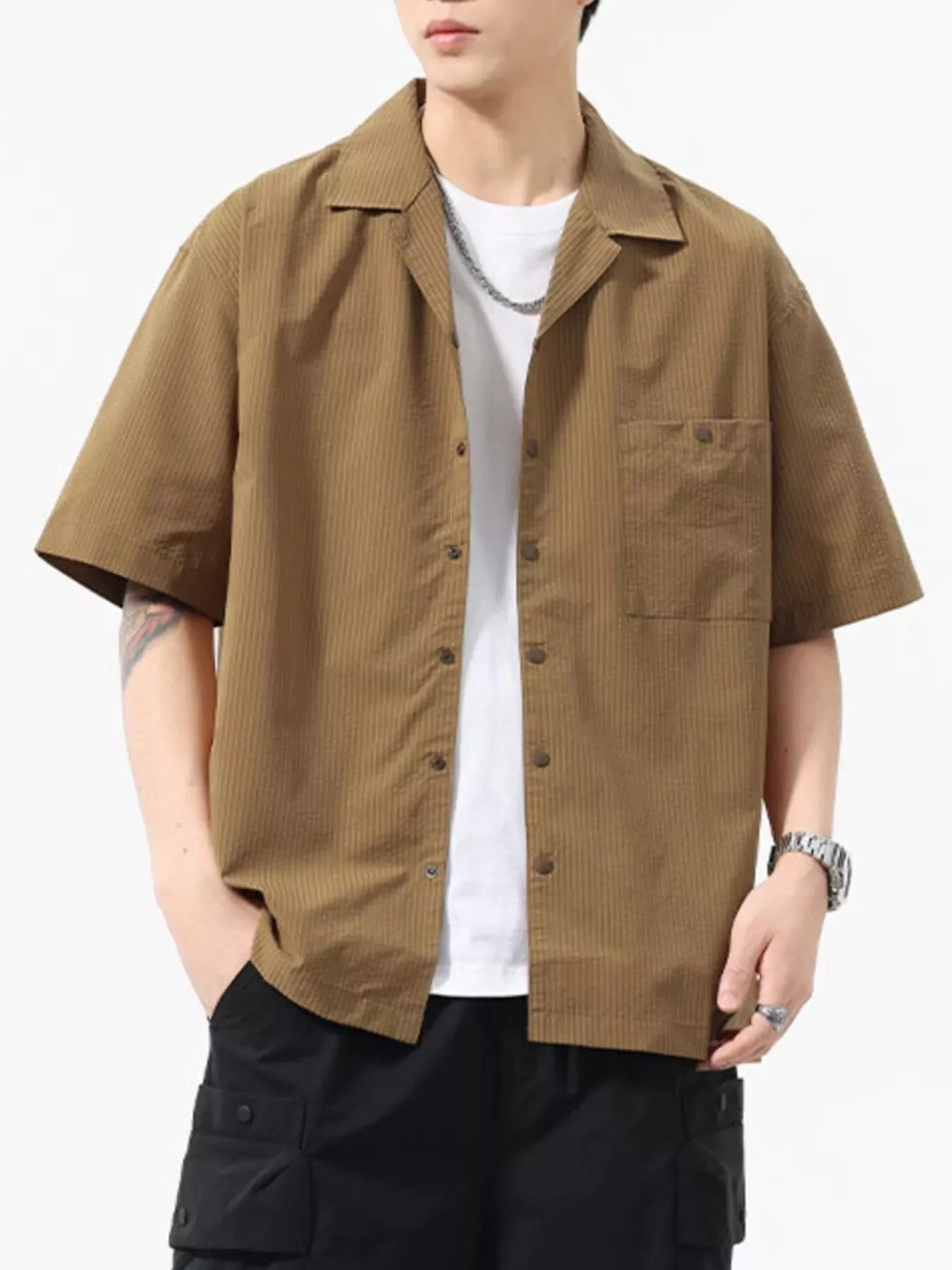 Plus Size Casual Short Sleeve Shirt With Button Front Pocket - Southern Shores Clothing