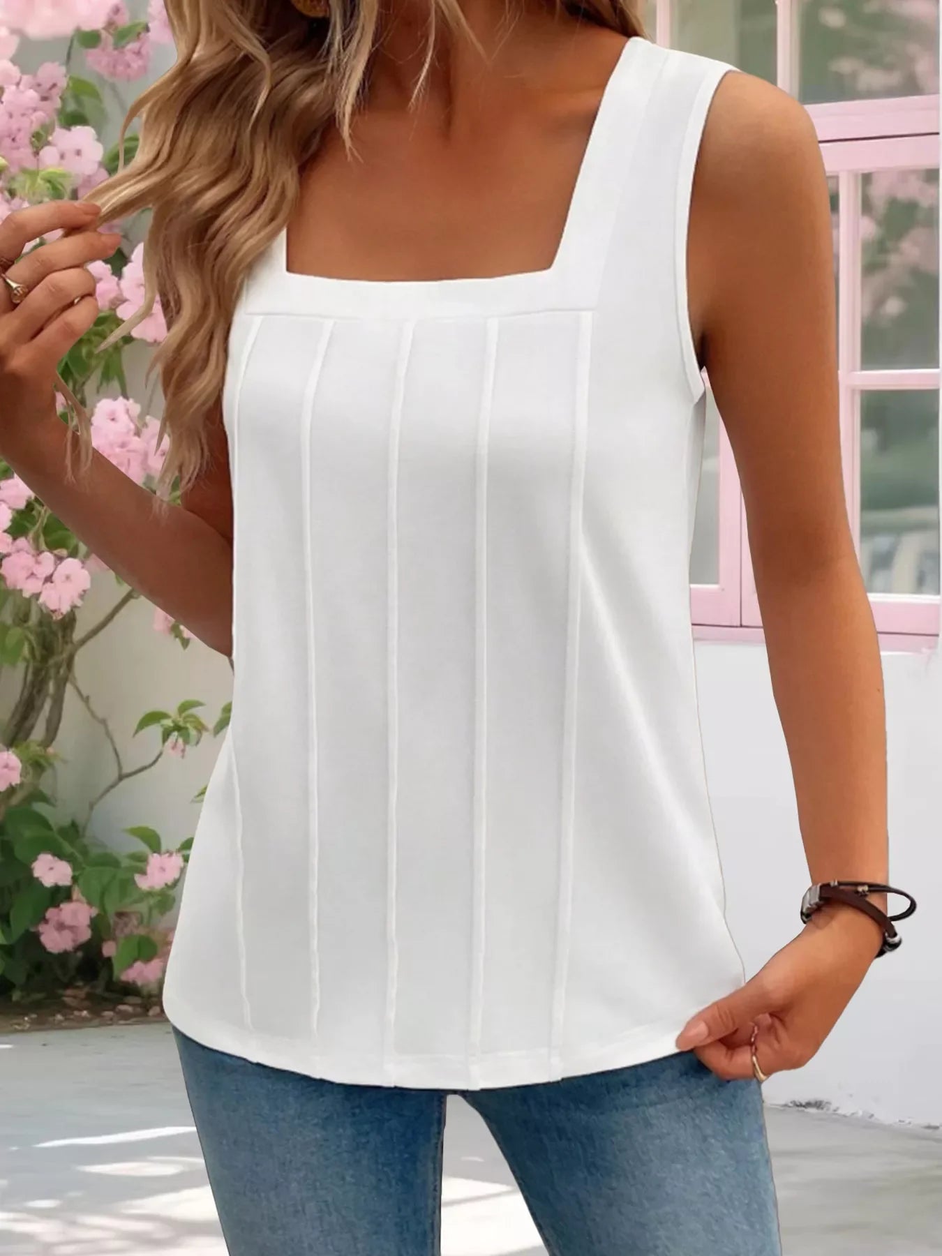 Square Neck Tank Top With Structured Panel Details And Stretch - Southern Shores Clothing