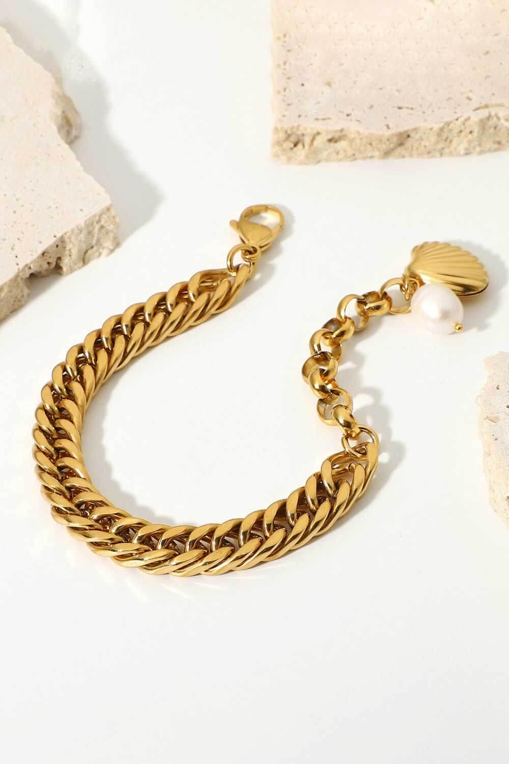 18K Gold-Plated Pearl Curb Chain Bracelet - Southern Shores Clothing