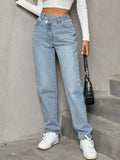 Coastal Asymmetrical Waist Straight Leg Denim Jeans - Southern Shores Clothing