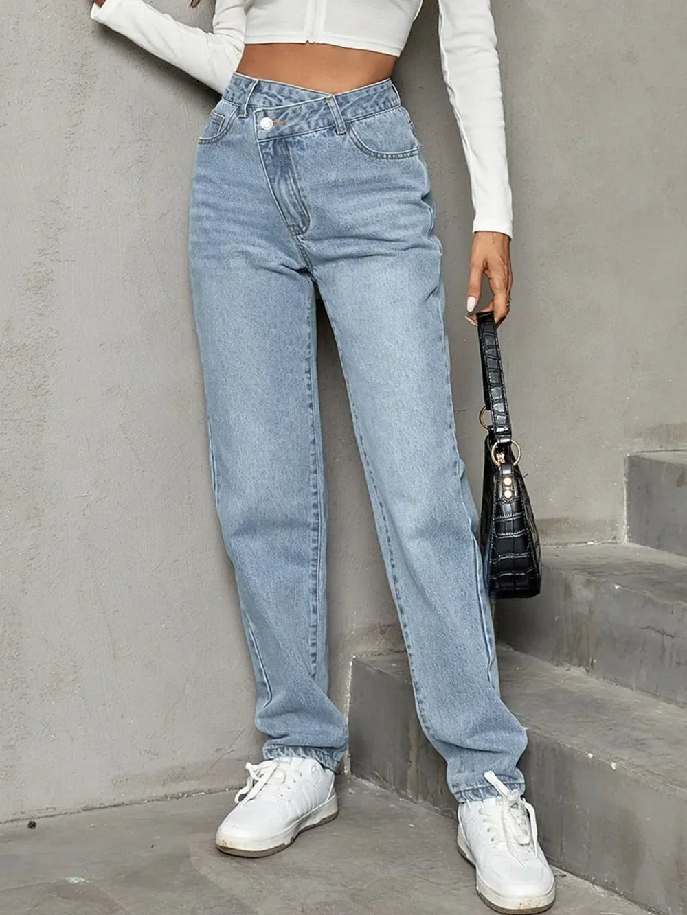 Coastal Asymmetrical Waist Straight Leg Denim Jeans - Southern Shores Clothing