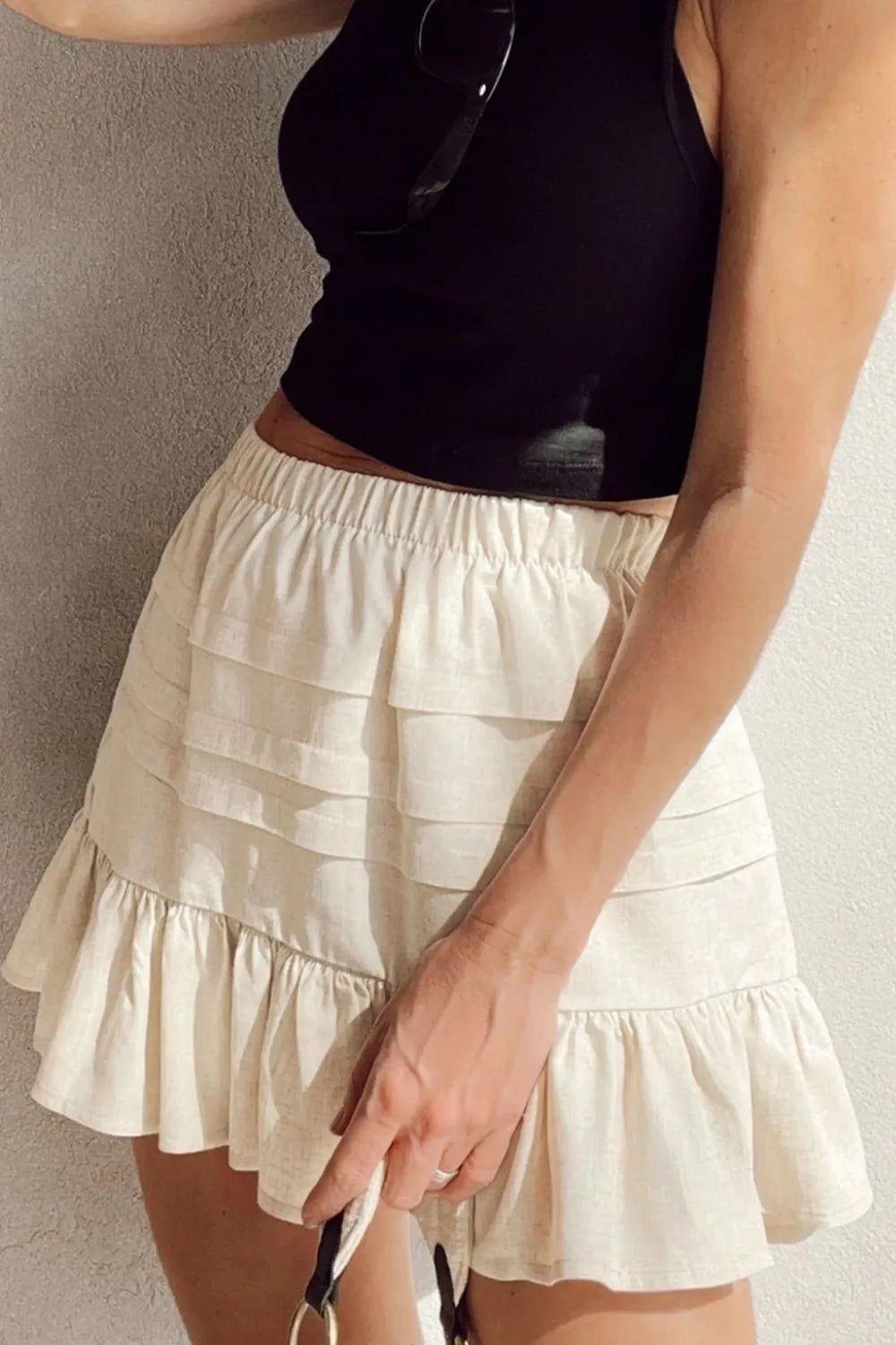 Beachside Ruffled Hemline Elastic Waist Mini Skirt