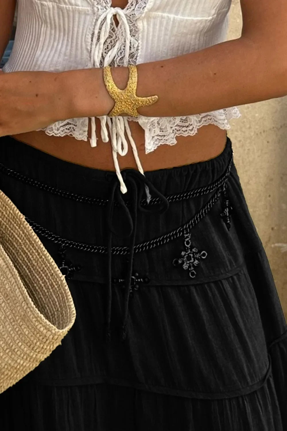 Bohemian Tiered Maxi Skirt With Drawstring Waist - Southern Shores Clothing