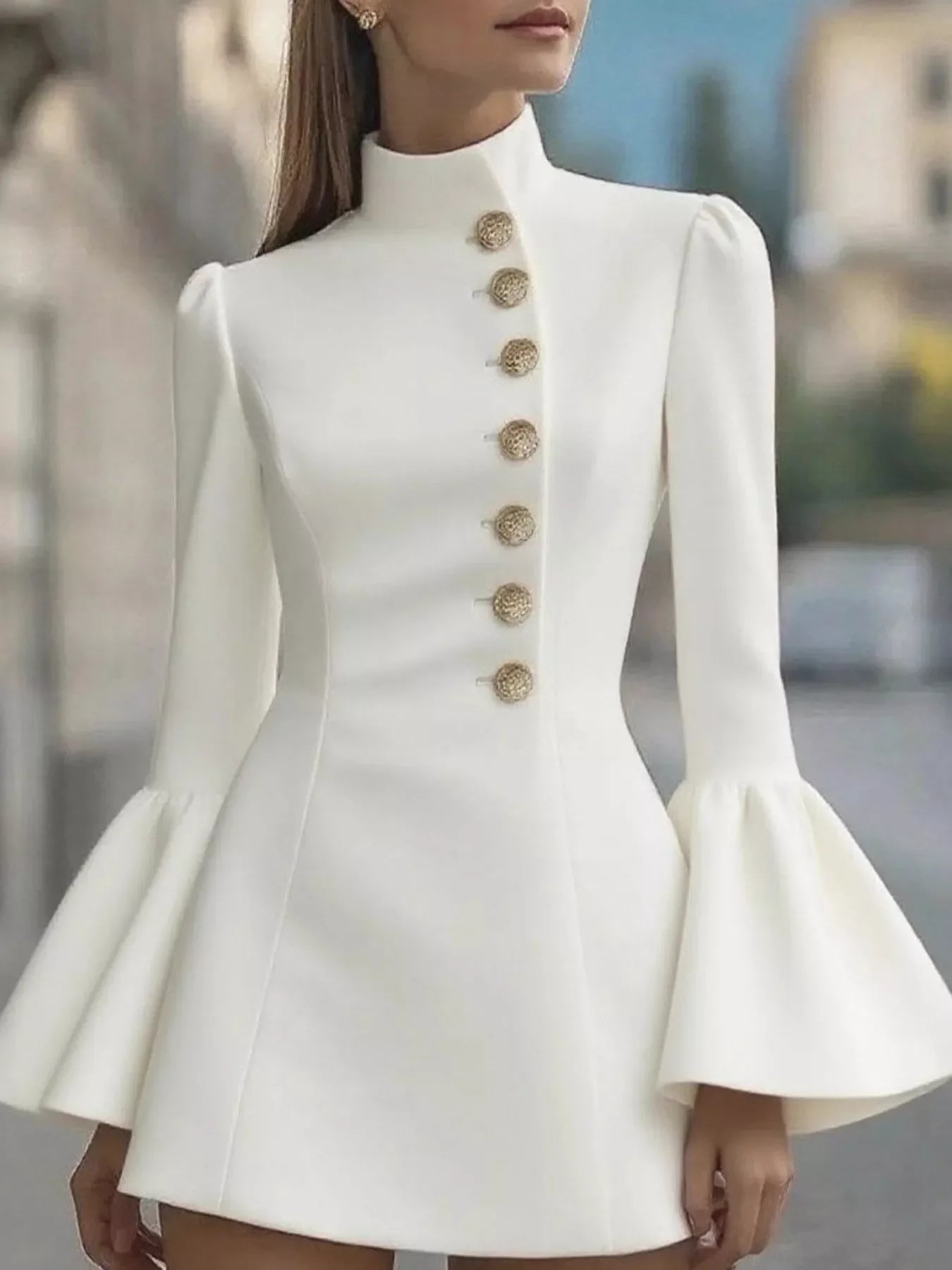 Bell Sleeve Mini Dress With Front Button - Southern Shores Clothing