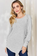 Ribbed Round Neck Slit T Shirt With Stretch - Southern Shores Clothing