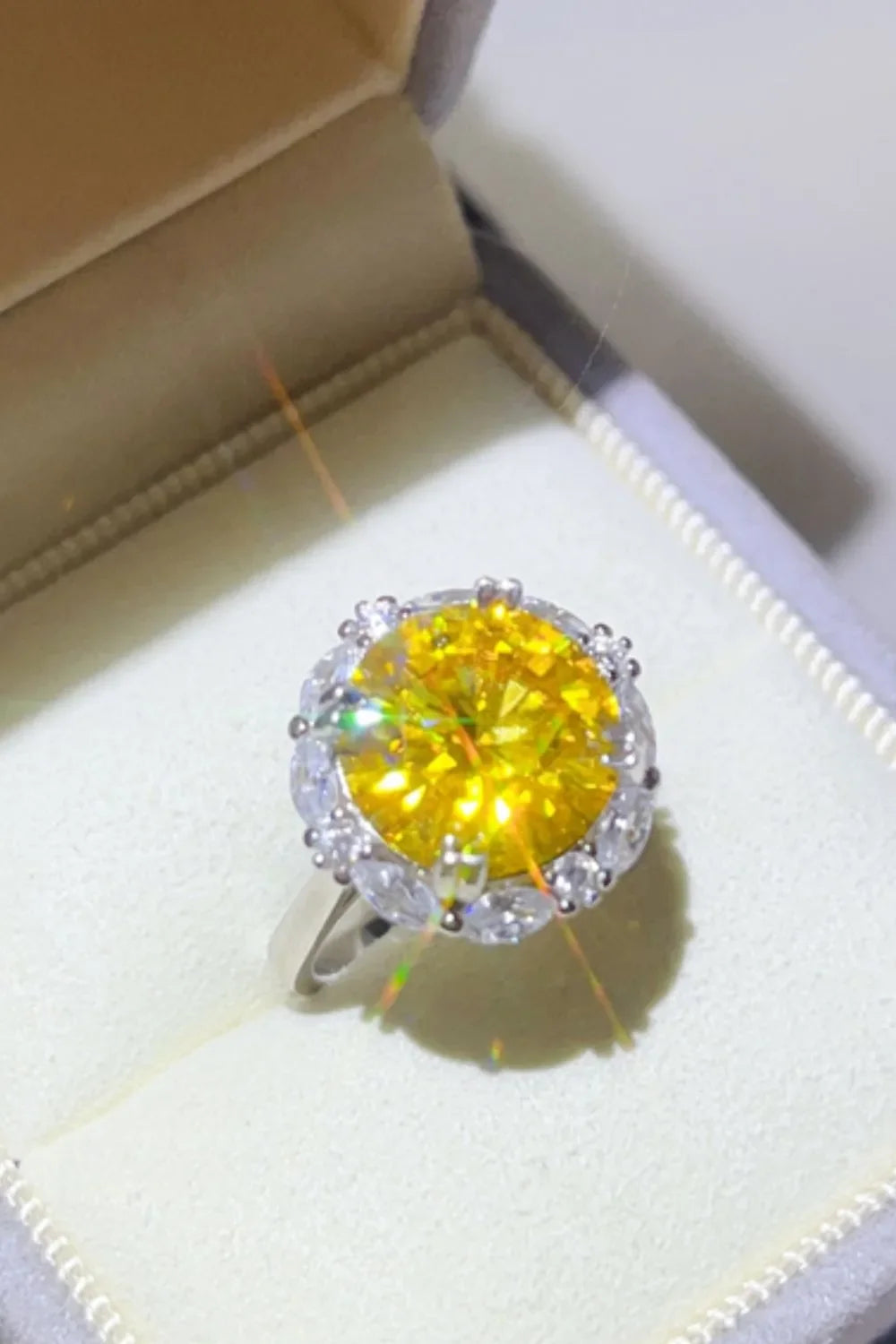 5 Carat Yellow Moissanite Sterling Silver Ring With Halo - Southern Shores Clothing
