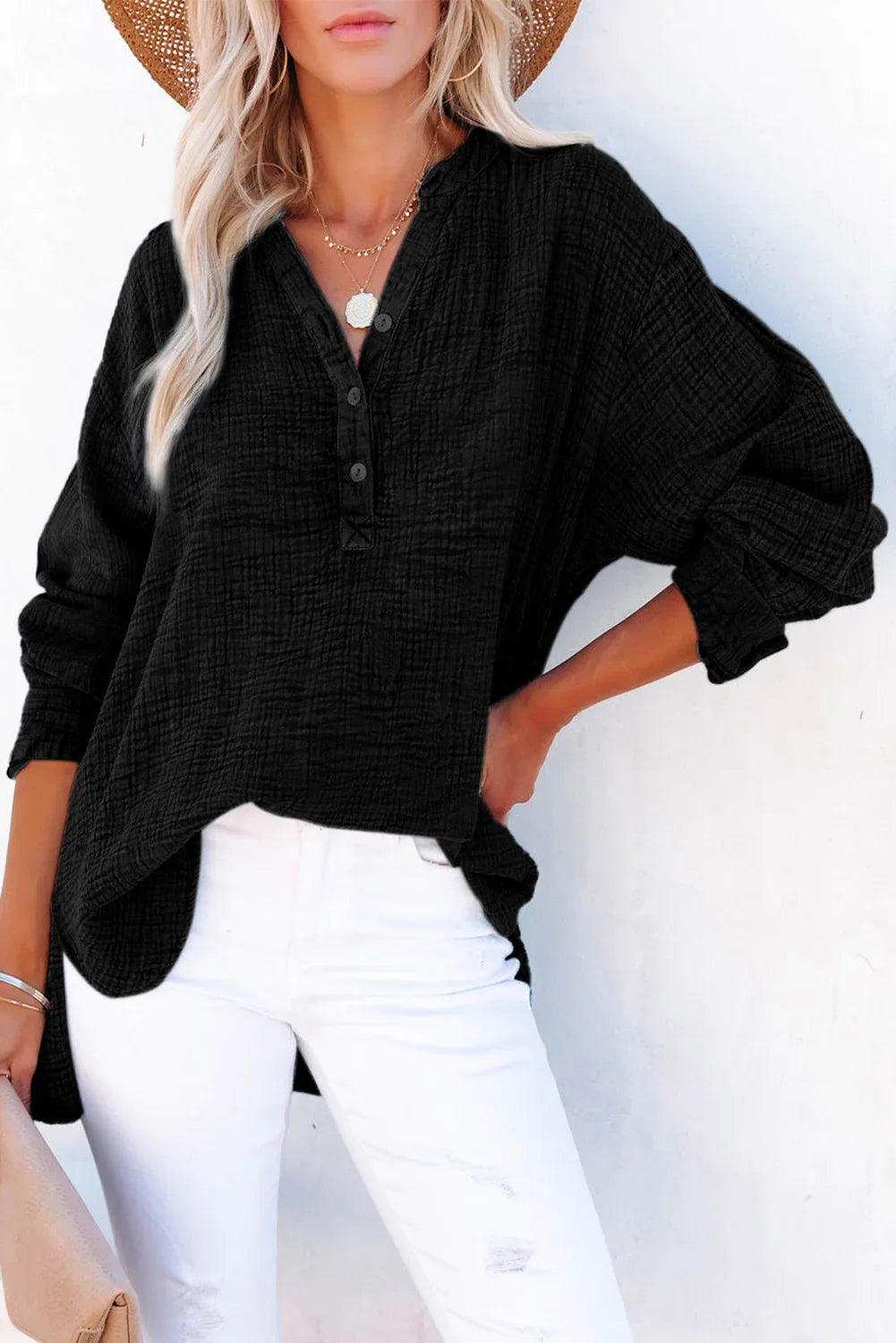 Timeless Southern Shores Clothing Buttoned Long Sleeve 100% Cotton Blouse with Versatile Style - Southern Shores Clothing