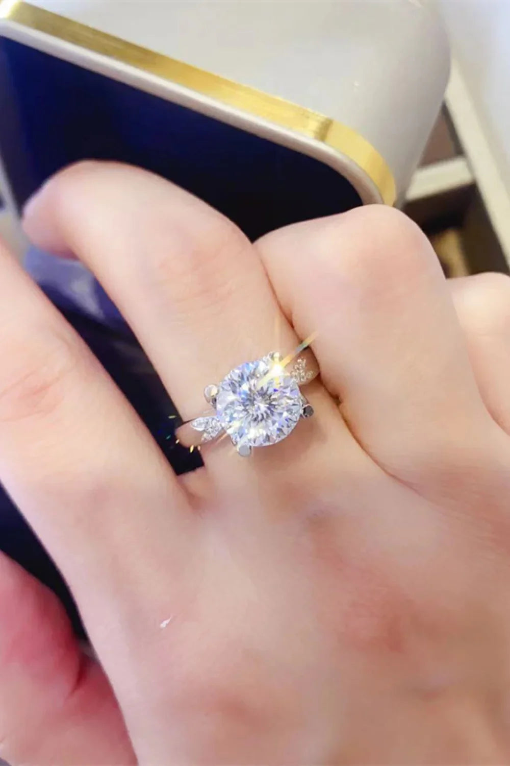 2 Carat Moissanite Platinum-Plated Sterling Silver Ring - Southern Shores Clothing