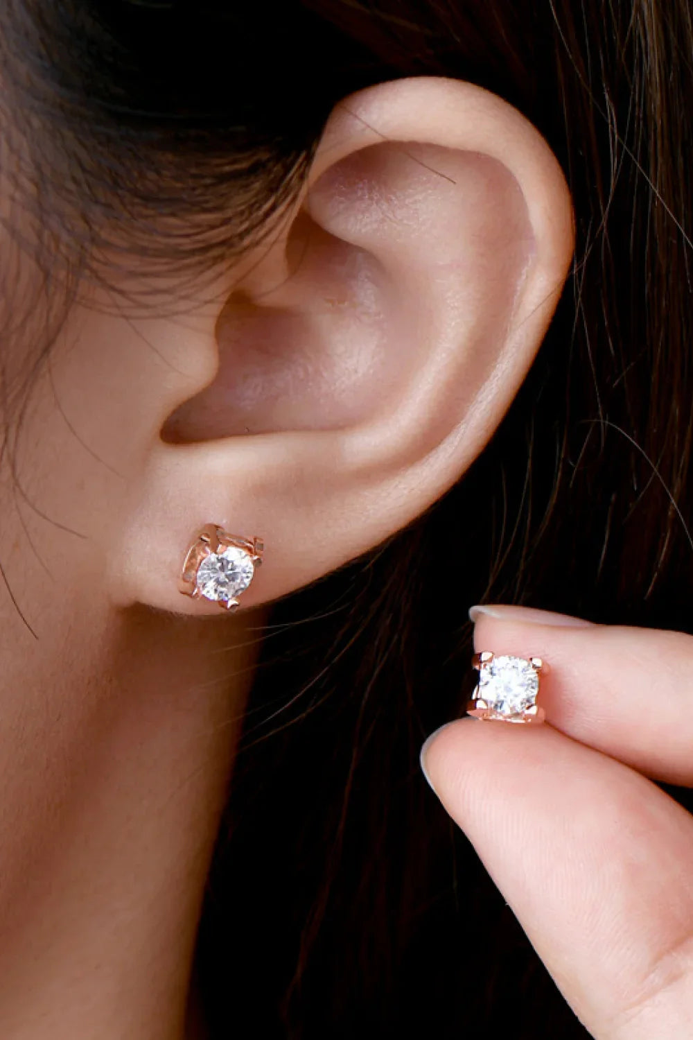 Moissanite Sterling Silver Stud Earrings Rose Gold Plating - Southern Shores Clothing