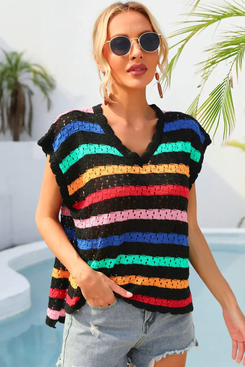 Angel Wings Striped V-Neck Slit Cover Up - Southern Shores Clothing