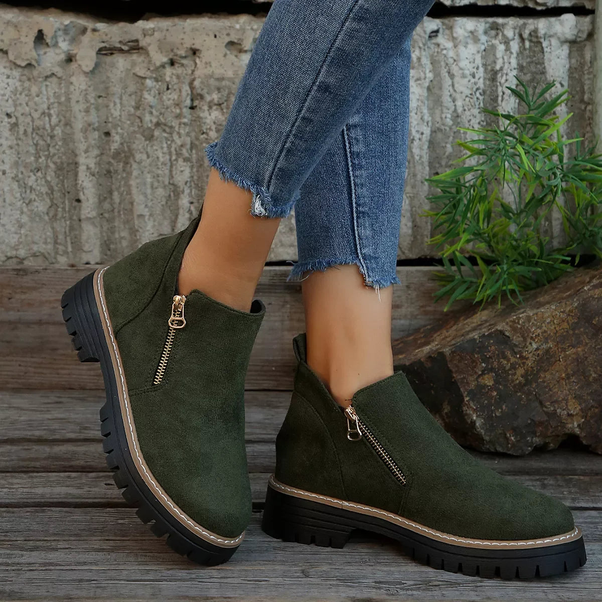 Suede Ankle Boots With Zipper Detail Mid Heel - Southern Shores Clothing