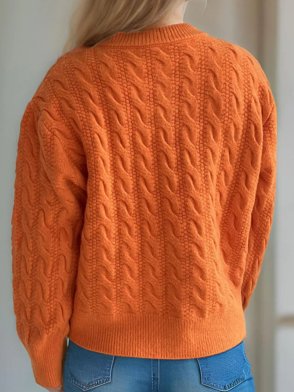 Cable-Knit Round-Neck Long Sleeve Cardigan Buttoned - Southern Shores Clothing