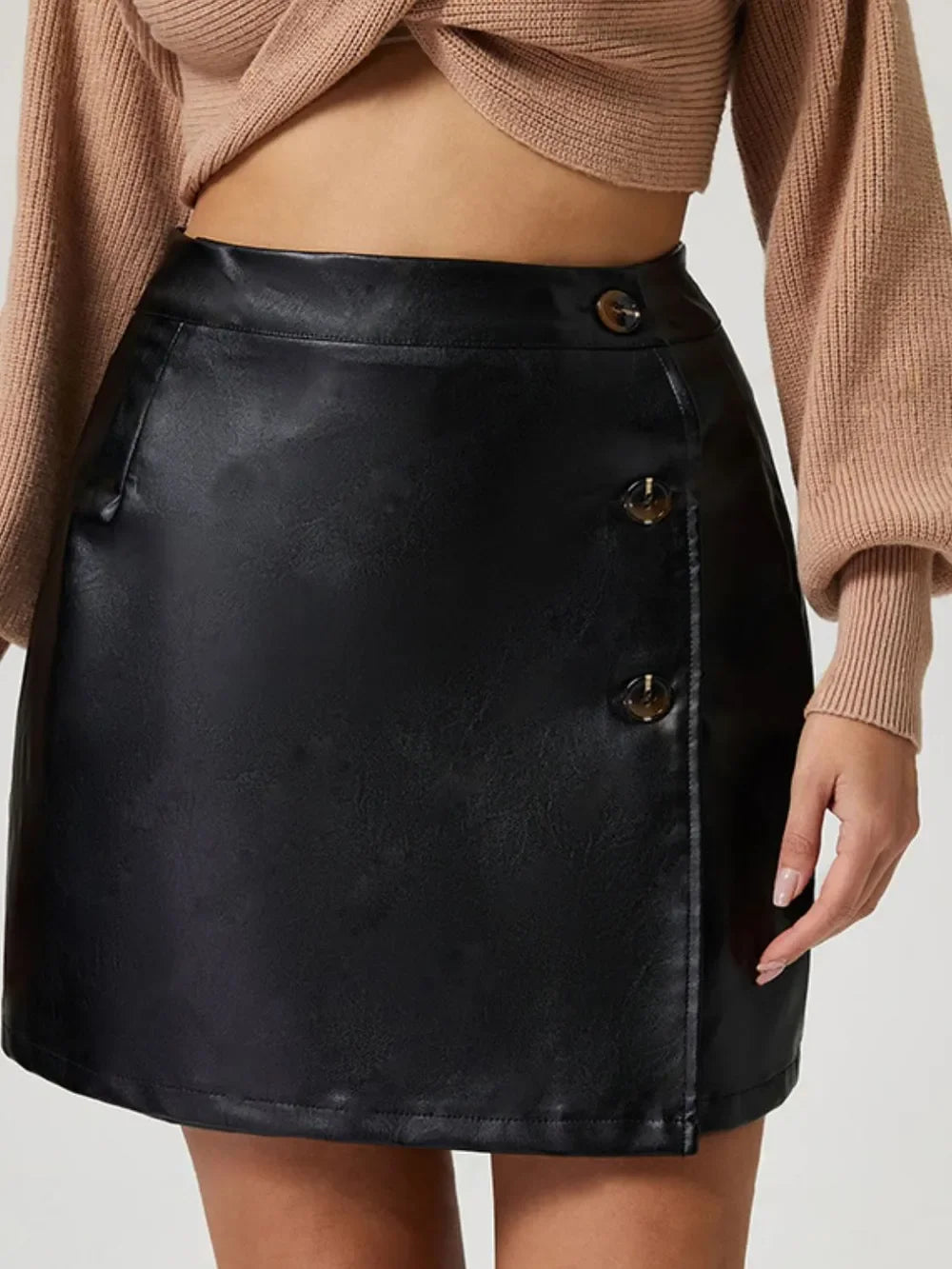 Buttoned High Rise Mini Skirt Chic Casual - Southern Shores Clothing