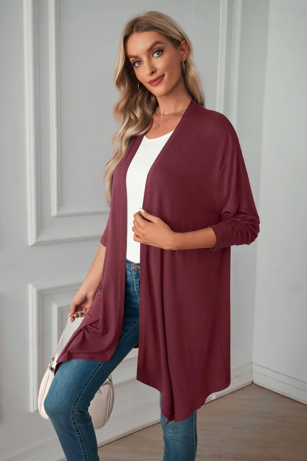 Open Front Long Sleeve Cardigan Solid Knit Casual - Southern Shores Clothing