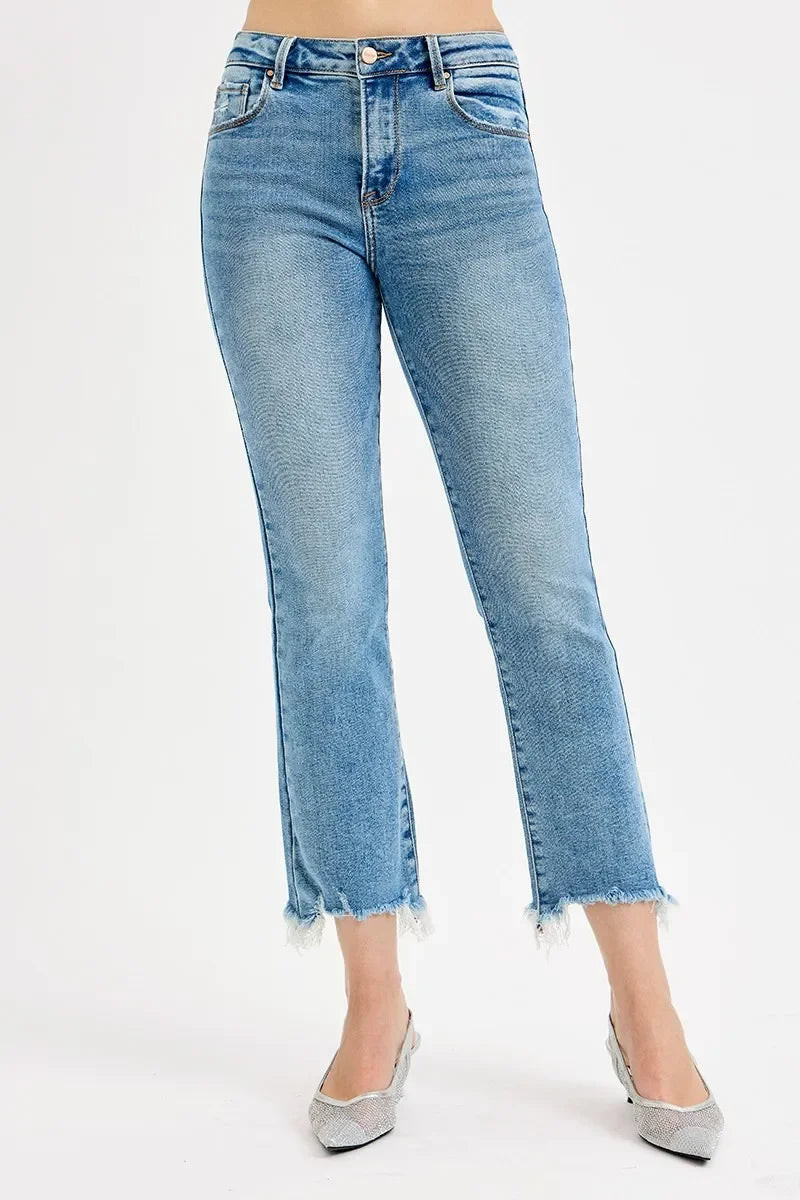 High Rise Crop Straight Denim Jeans Plus Size Stretch - Southern Shores Clothing
