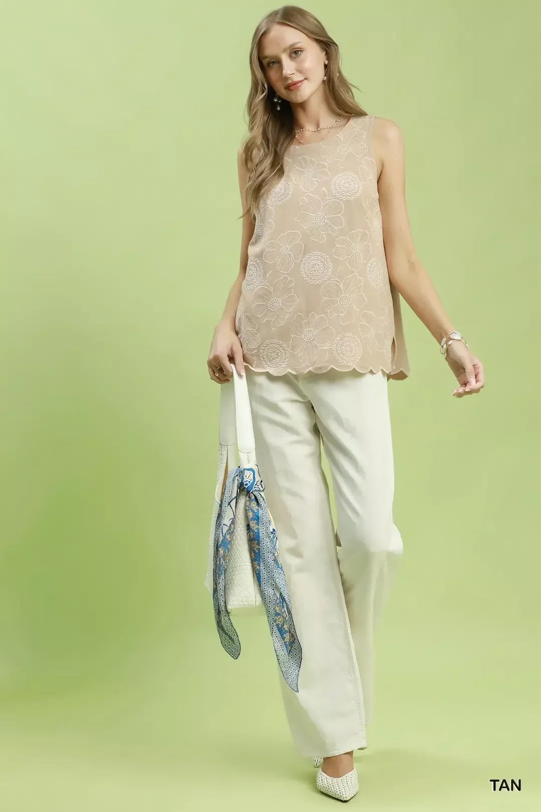 Floral Embroidered Sleeveless Tank Top With Boho Charm Accent - Southern Shores Clothing