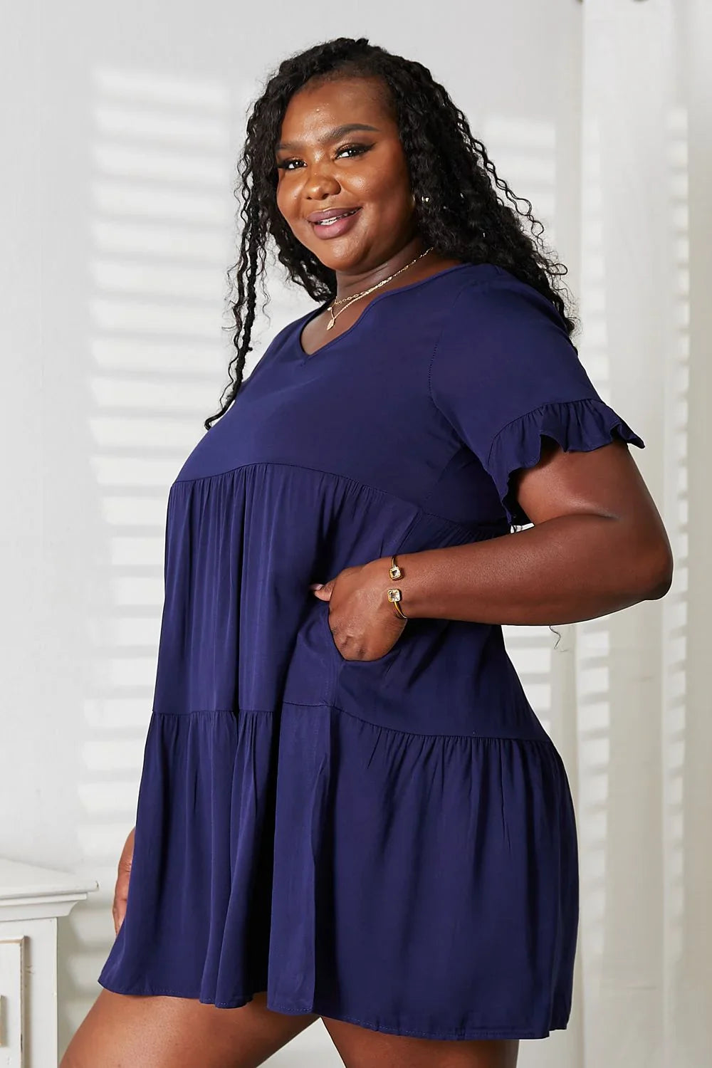 Mandy V-Neck Flounce Sleeve Tiered Dress - Southern Shores Clothing
