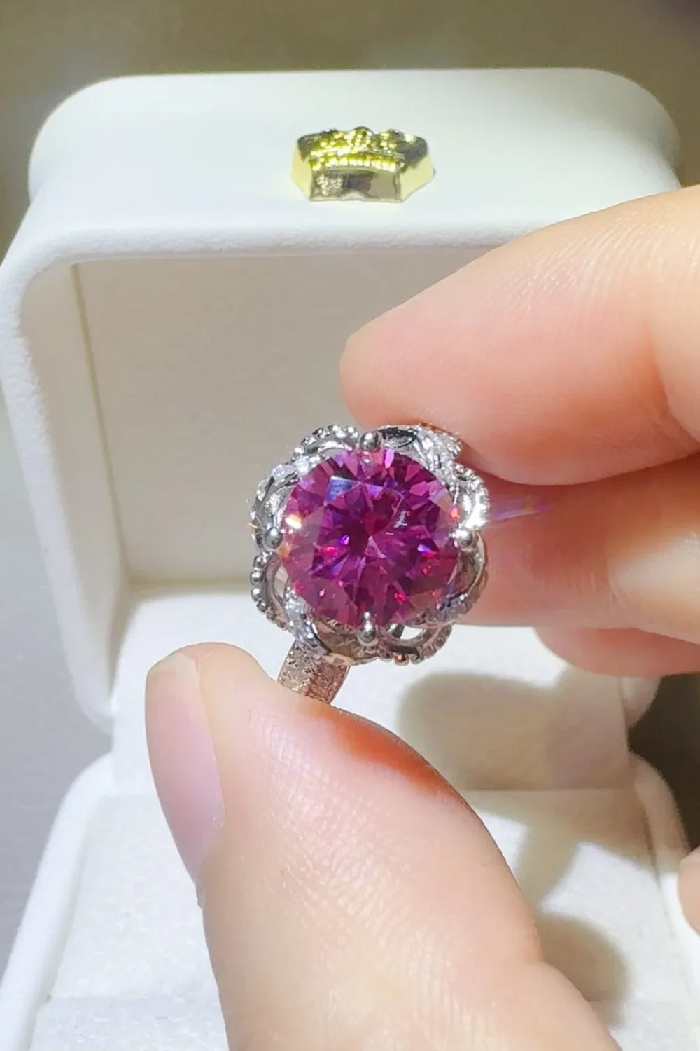 2 Carat Moissanite Sterling Silver Flower Halo Ring - Southern Shores Clothing