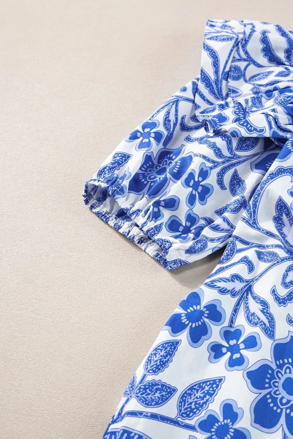 Printed Notched Half Sleeve Cotton Blouse - Southern Shores Clothing