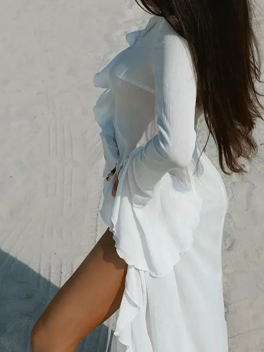 Ruffled Long Sleeve Beach Coverup Dress - Southern Shores Clothing