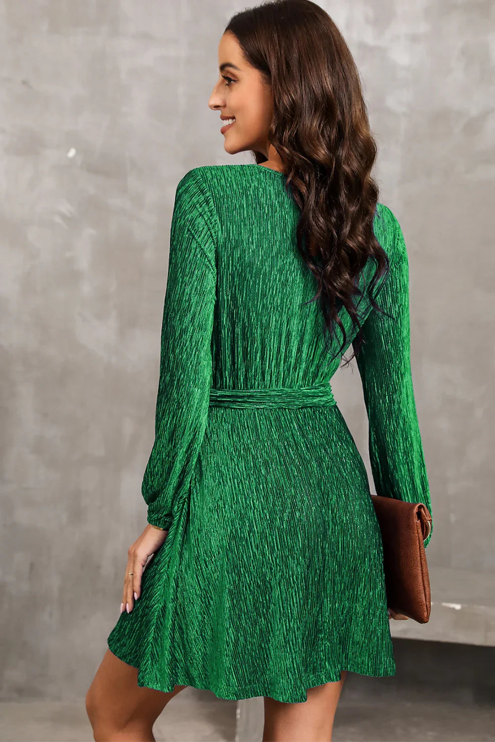 Casual Everyday Round Neck Tie Front Long Sleeve Dress - Southern Shores Clothing