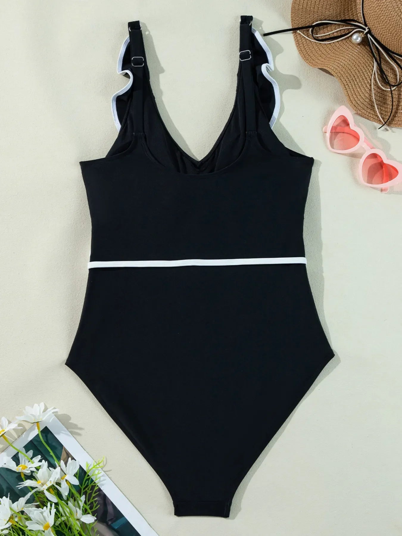 Ruffle Trim V-Neck One-Piece Swimsuit Coastal - Southern Shores Clothing