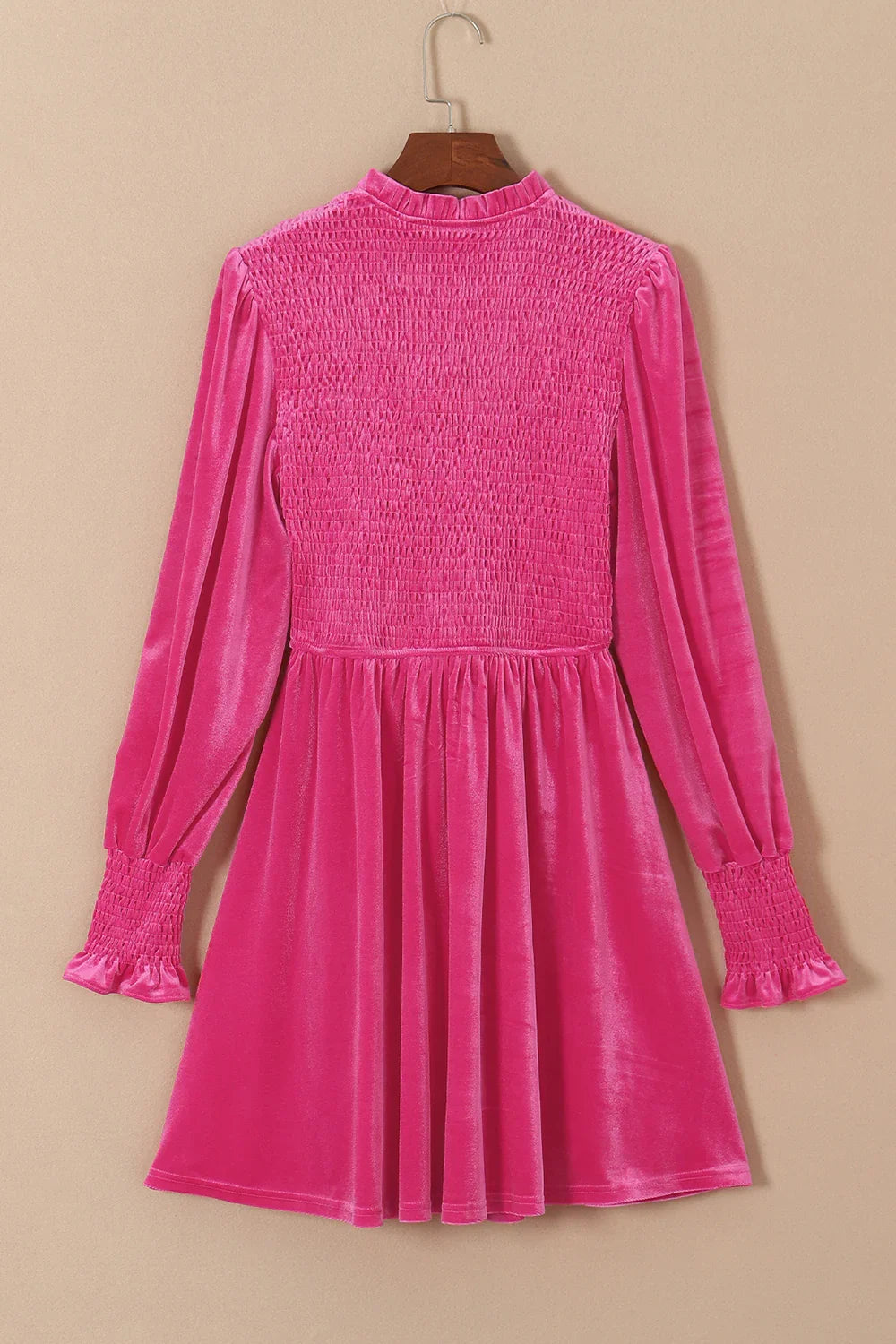 Smocked Round Neck Long Sleeve Dress Casual Beachwear - Southern Shores Clothing