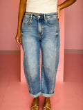 Coastal Vintage Washed Denim Shift Jeans With Seam Detail - Southern Shores Clothing