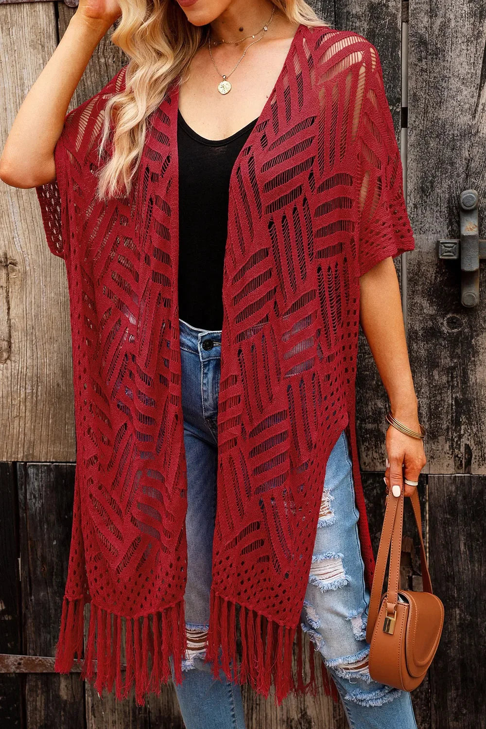 Lightweight Openwork Fringed Cardigan With Open Front - Southern Shores Clothing