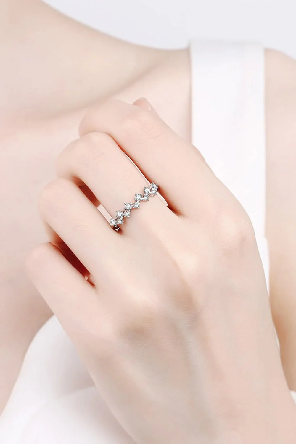 Minimalist Moissanite Ring, Rhodium-Plated Sterling Silver - Southern Shores Clothing