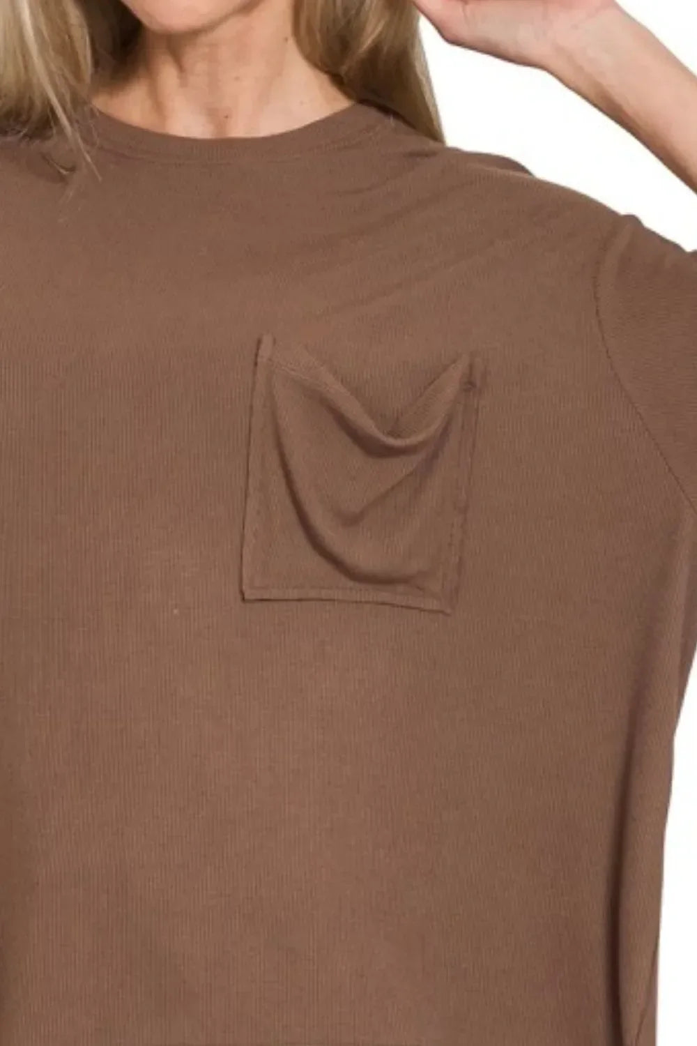 Oversized Ribbed Round Neck Short Sleeve Tee Cotton Blend - Southern Shores Clothing