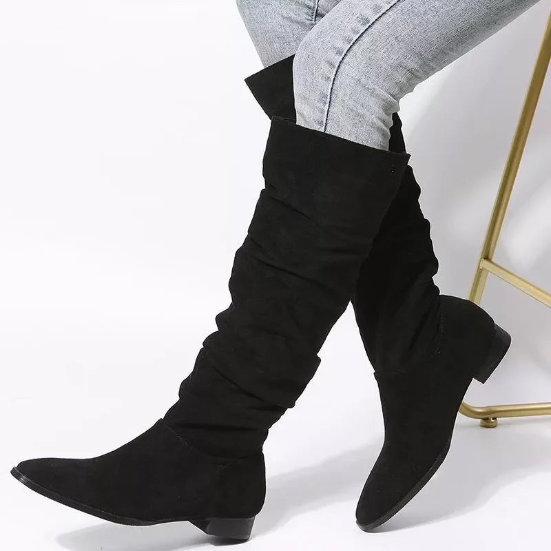 Slouchy Knee High Boots Suede Low Heel Casual Comfort - Southern Shores Clothing