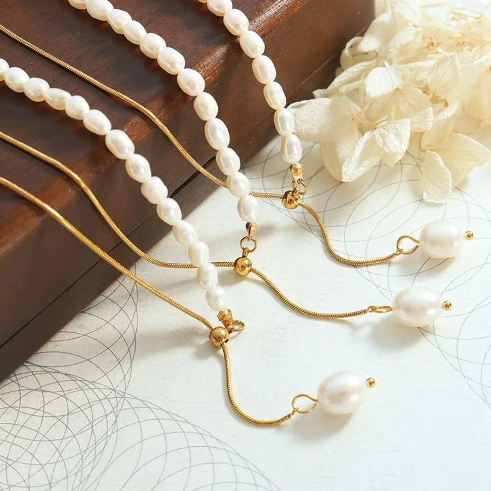 18K Gold-Plated Freshwater Pearl Necklace Adjustable Chain - Southern Shores Clothing