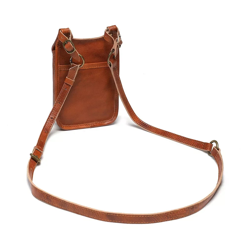 Cowhide Leather Crossbody Bag With Metal Clasp - Southern Shores Clothing