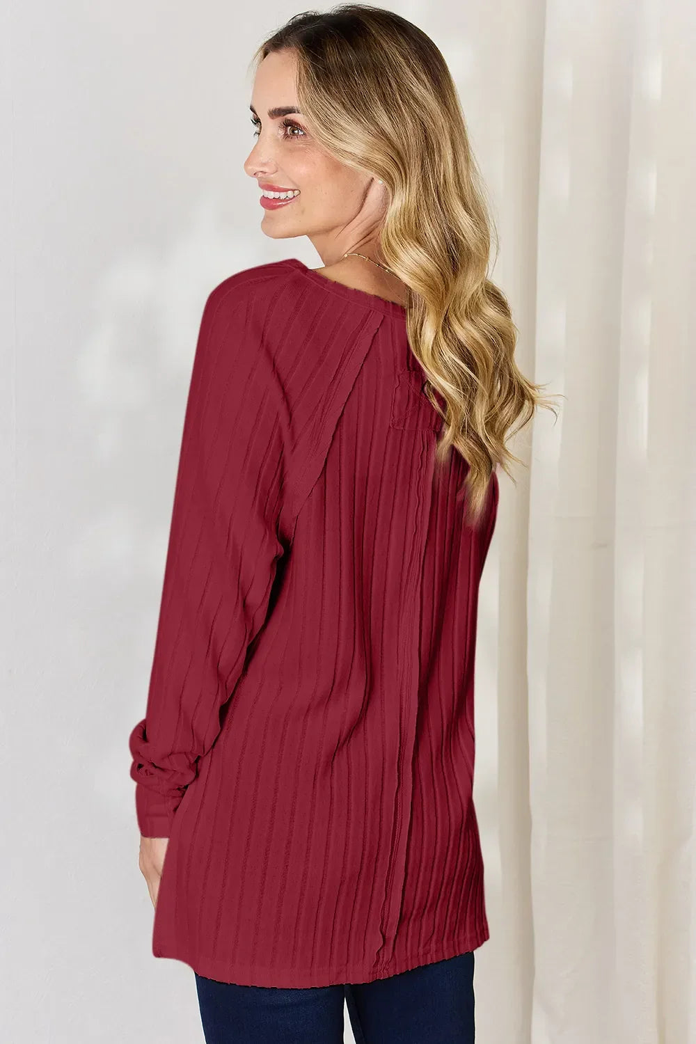 Ribbed Round Neck Slit T Shirt With Stretch - Southern Shores Clothing