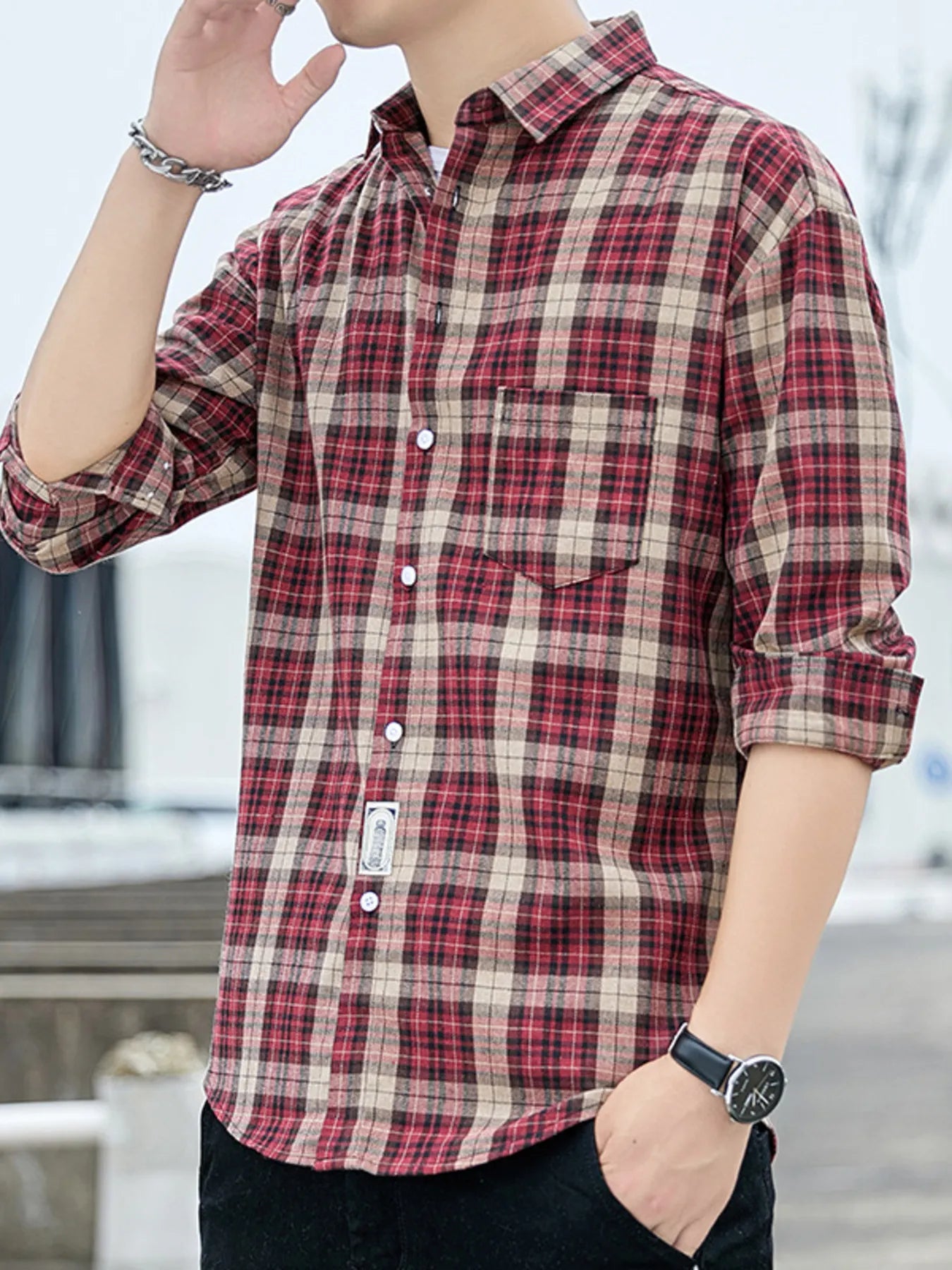 Men's Plus Size Casual Plaid Long Sleeve Shirt