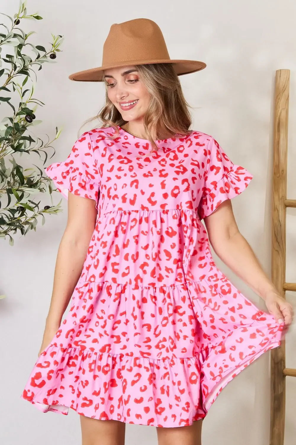 Short Flounce Sleeve Tiered Dress Boho Silhouette - Southern Shores Clothing