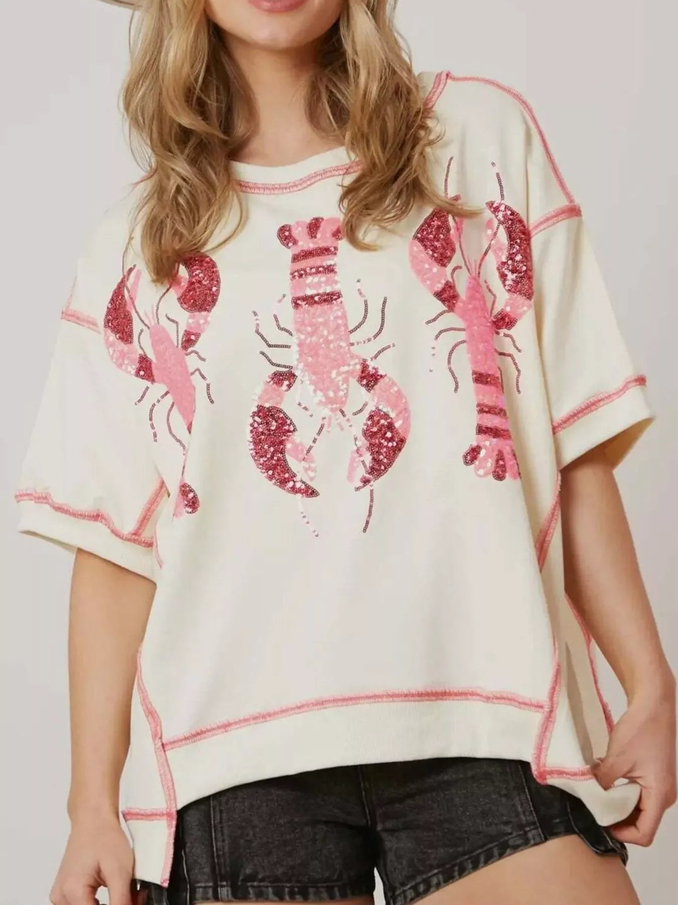 Sequin Lobster Half Sleeve T-Shirt - Southern Shores Clothing