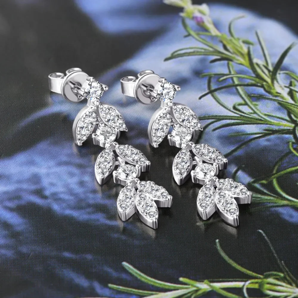 Sterling Silver Moissanite Leaf Earrings - Southern Shores Clothing