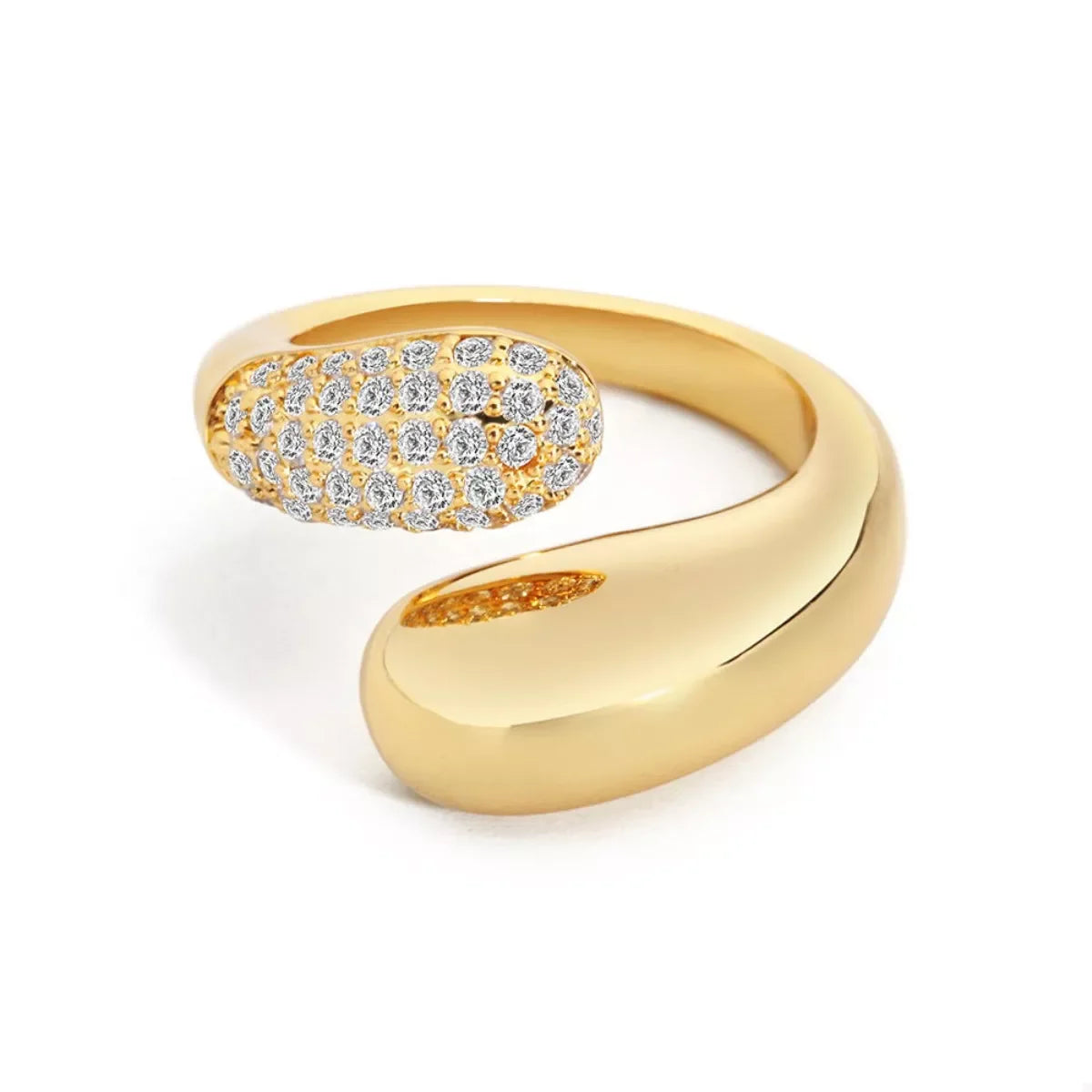 18K Gold-Plated Adjustable Open Ring With Crystals - Southern Shores Clothing