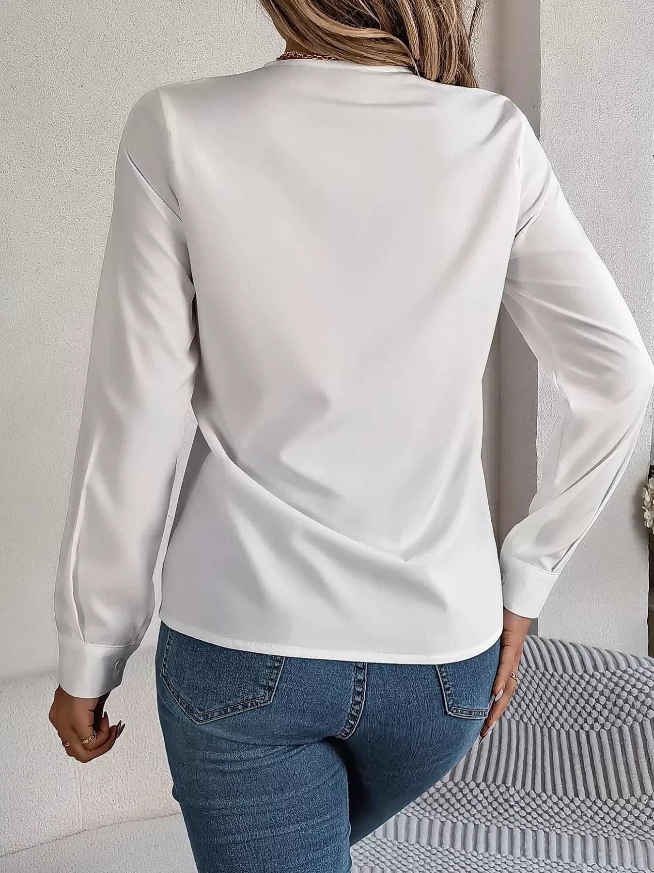 Layered V-Neck Long Sleeve Polyester Blouse - Southern Shores Clothing