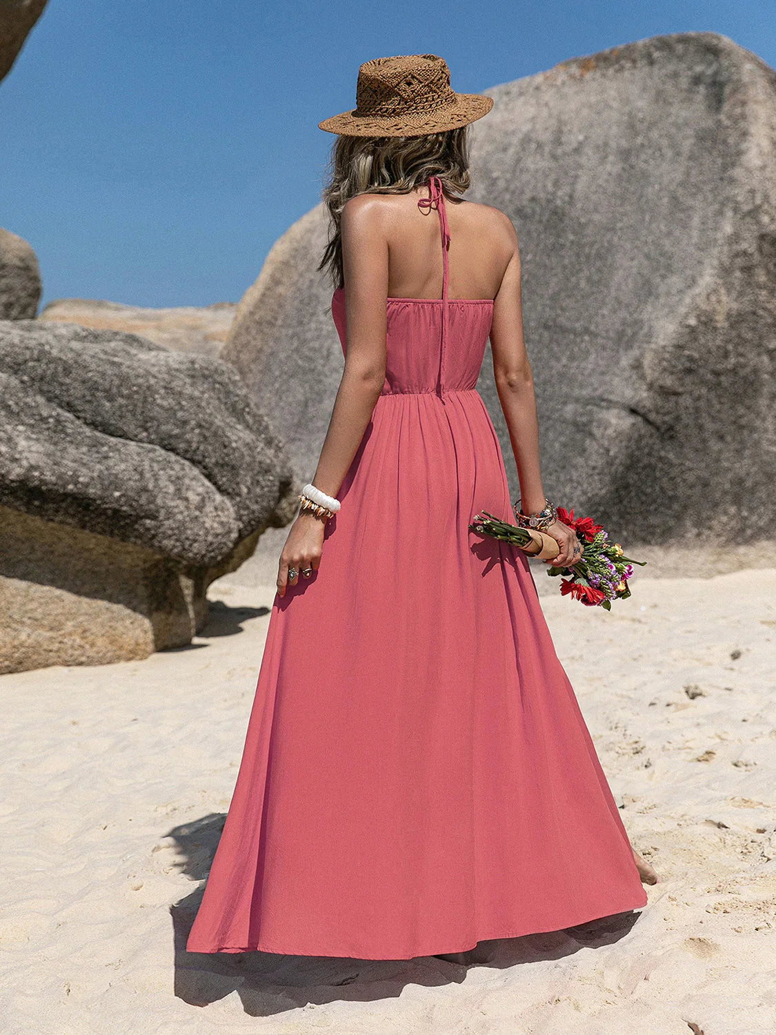 V-Neck Sleeveless Buttoned Dress - Southern Shores Clothing