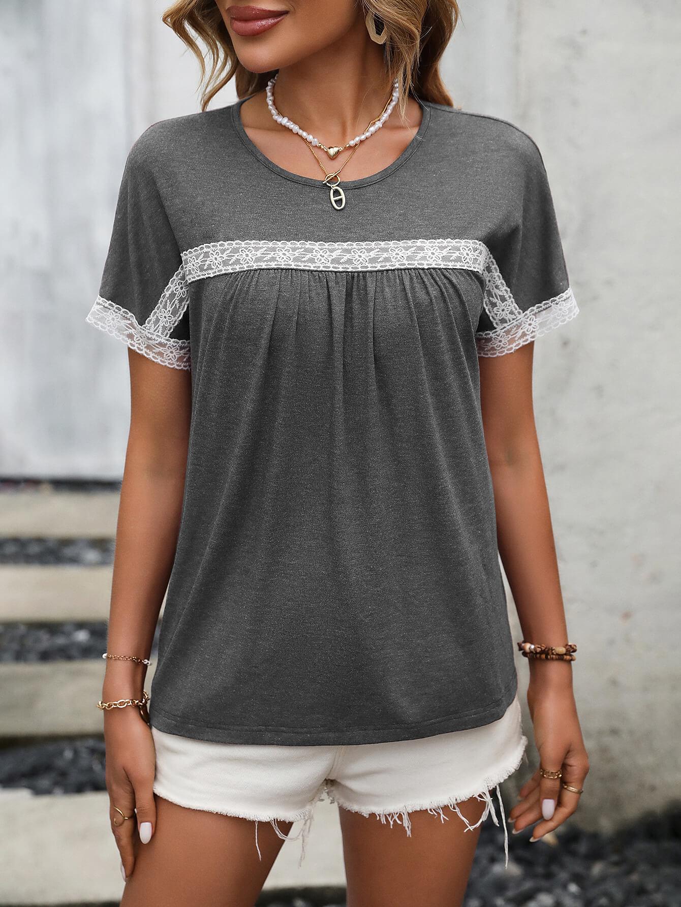 Contrast Pattern Round Neck Short Sleeve Stretch Tee - Southern Shores Clothing