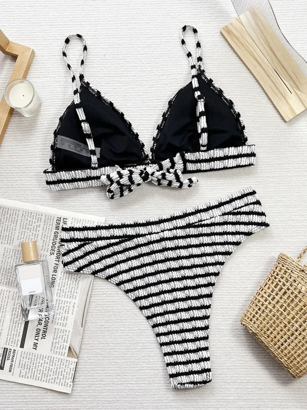 Striped V-Neck Two-Piece Swim Set With Non-Removable Padding - Southern Shores Clothing