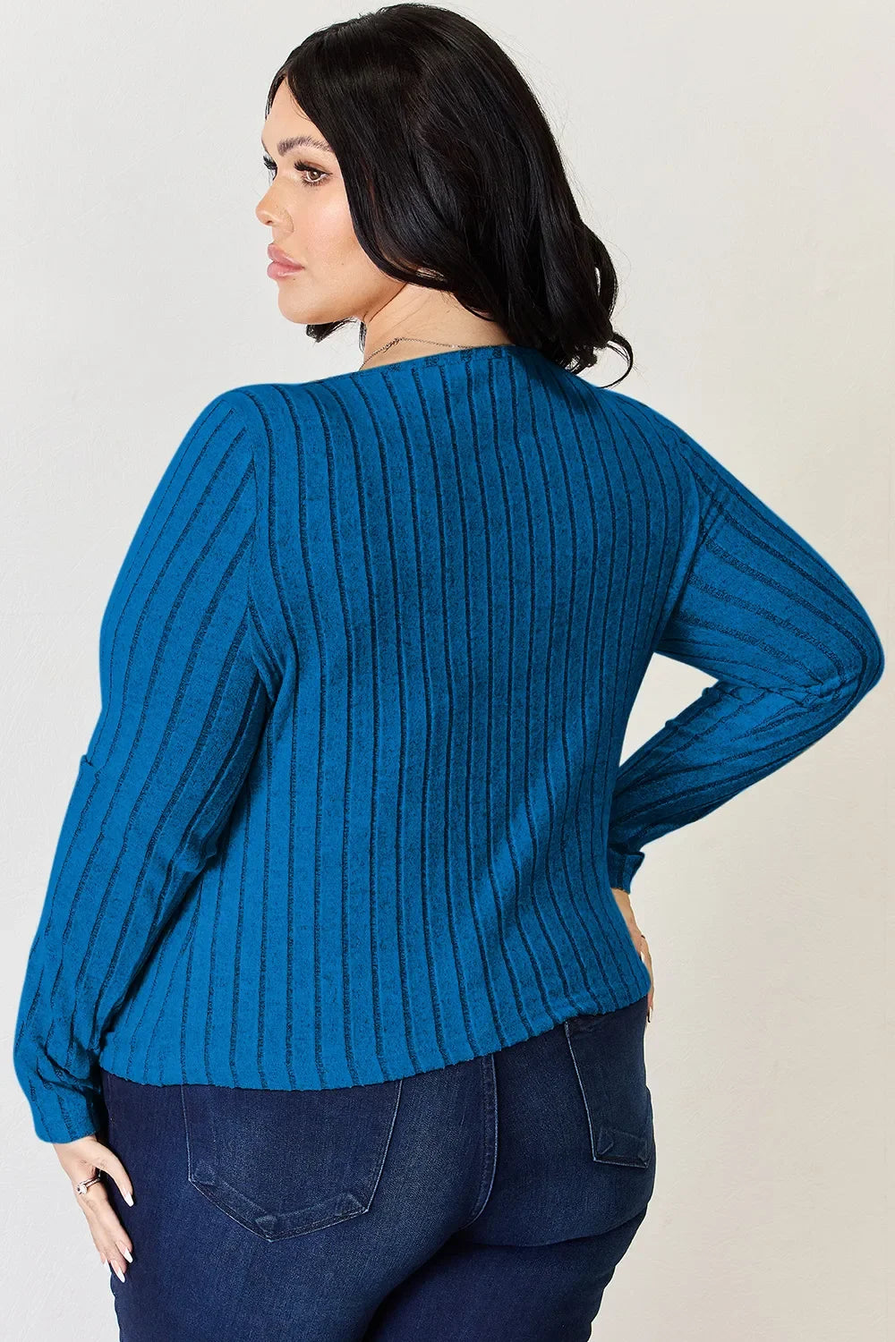 Ribbed Long Sleeve Top Stretch Knit Lightweight - Southern Shores Clothing