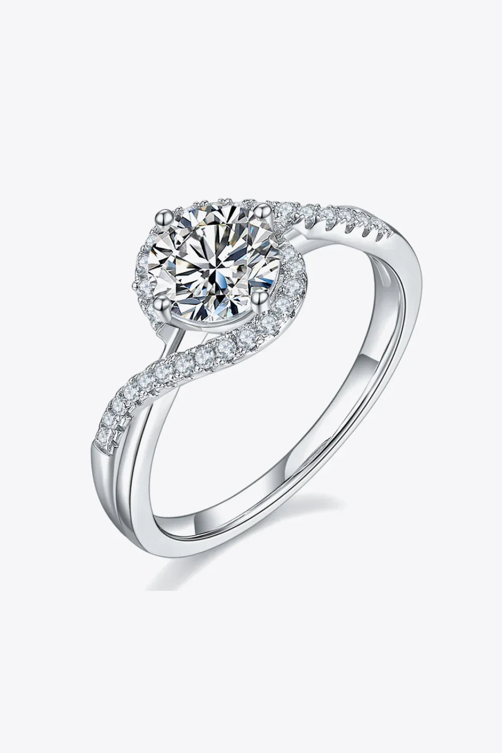 1 Carat Moissanite Crisscross Sterling Silver Ring - Southern Shores Clothing