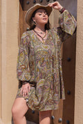 Plus Size Printed V-Neck Long Sleeve Midi Dress - Southern Shores Clothing