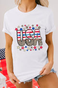Patriotic Star Leopard USA Letter Graphic Tee - Southern Shores Clothing