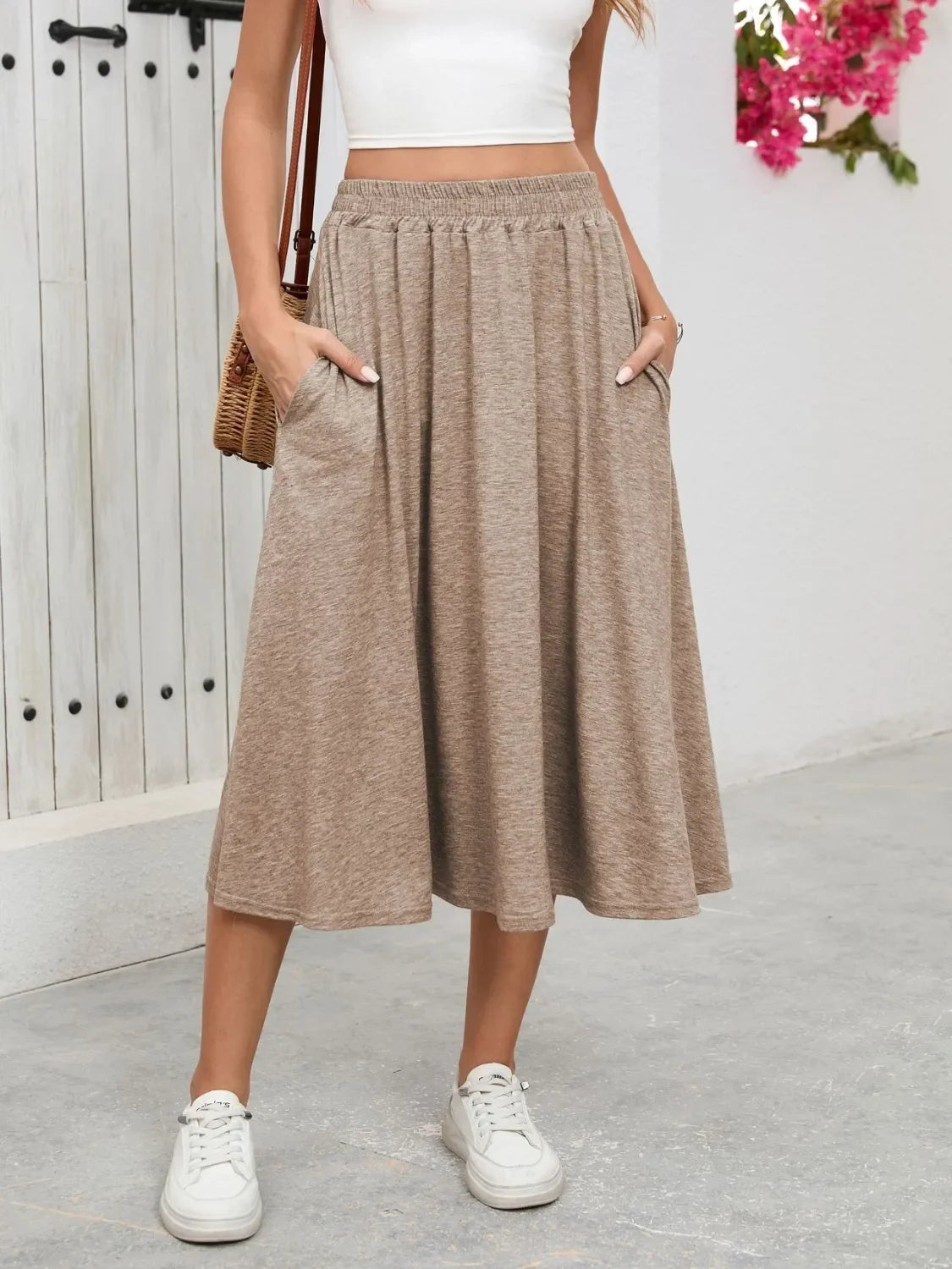 Relaxed Fit Elastic Waist Skirt With Pockets - Southern Shores Clothing