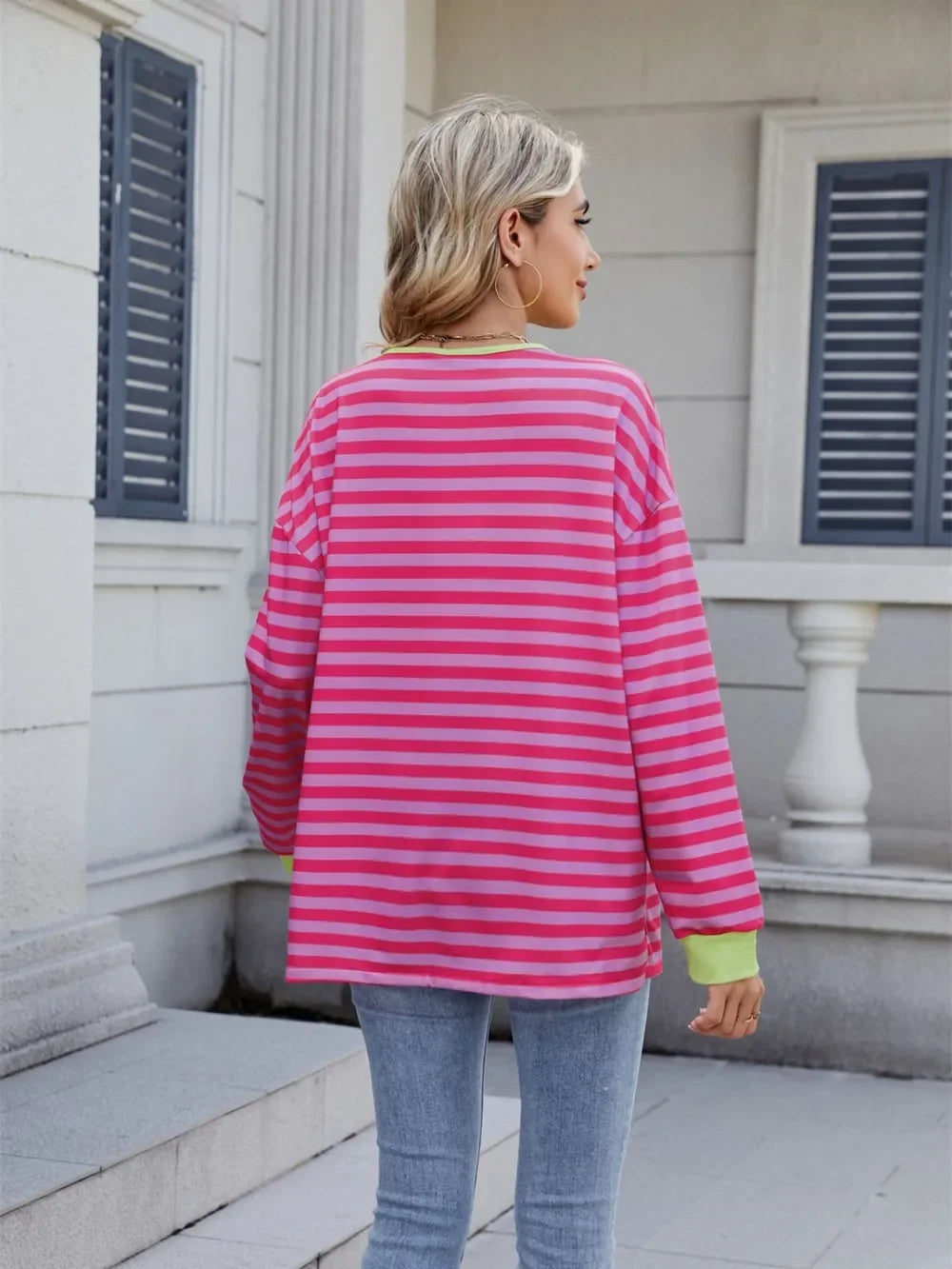 Lace-Up Striped Long Sleeve T-Shirt - Southern Shores Clothing